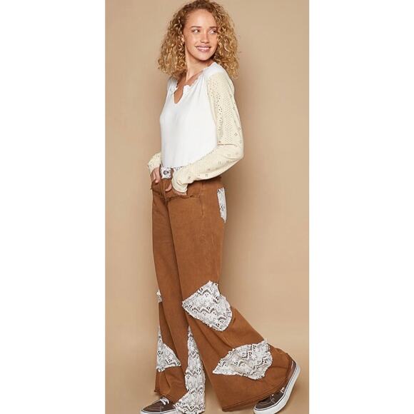 POL Vintage Washed Jeans w/ Crochet Patches in Rustic Bro Size M waist 16’ /29 - Picture 1 of 3